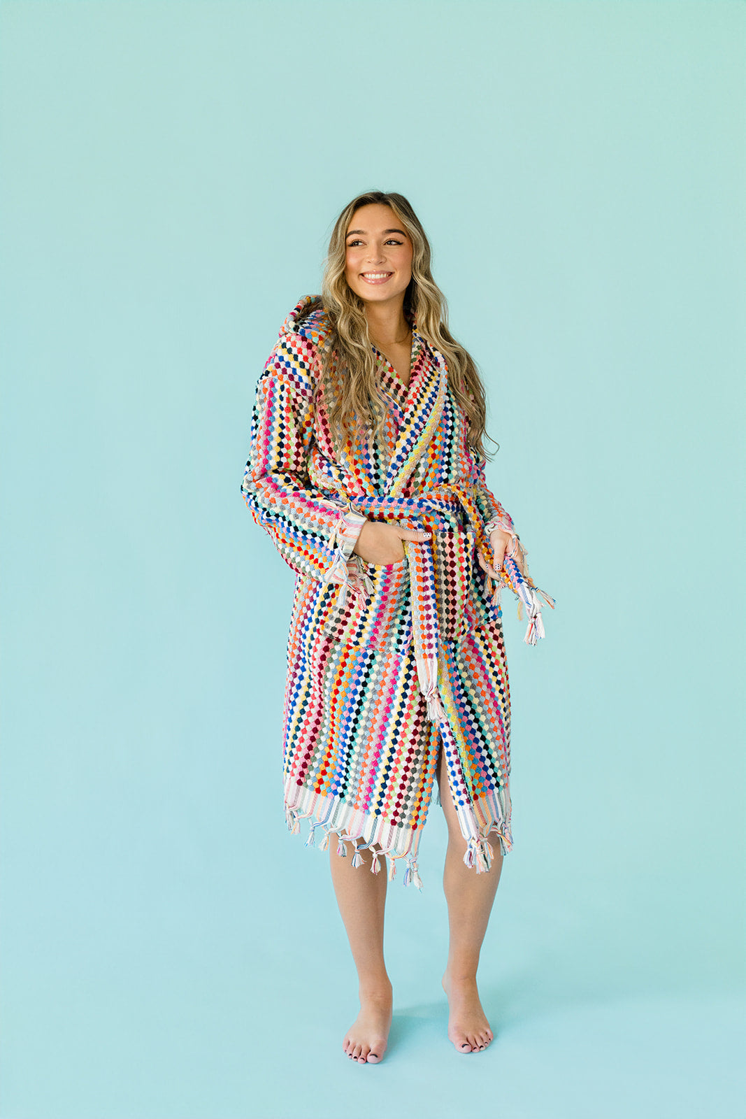 Turkish Terrycloth Rainbow Pom Pom Bathrobe