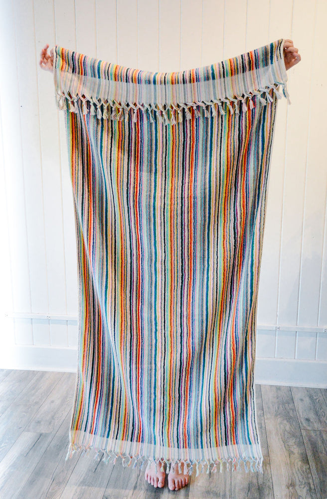 Striped Rainbow Towel-Blanket with Tassels
