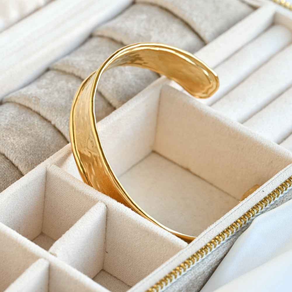 Hammered Cuff Bracelet - Waterproof Gold Statement Cuff