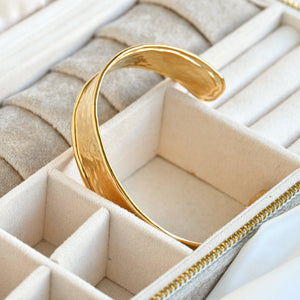 Hammered Cuff Bracelet - Waterproof Gold Statement Cuff