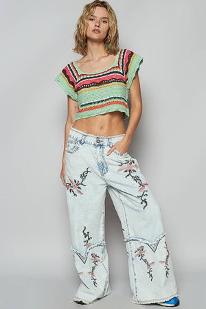 Floral Embroidered Light Wash Jeans