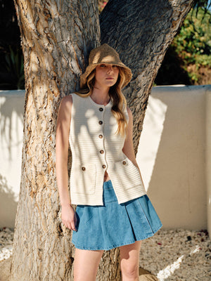 Button Down Sweater Vest - Mocha
