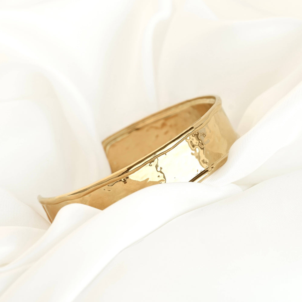 Hammered Cuff Bracelet - Waterproof Gold Statement Cuff