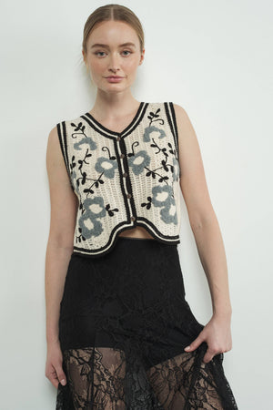 Embroidered Floral Crochet Vest