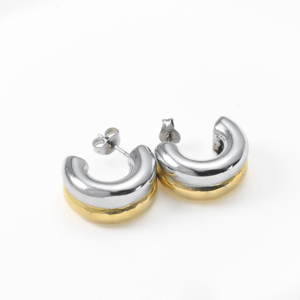 Two-tone Medium Hoops - Tarnish-free Bold Open Hoop Earrings