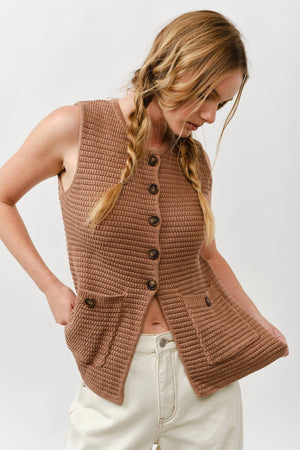 Button Down Sweater Vest - Mocha