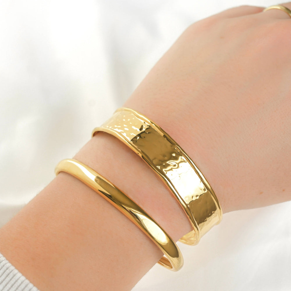 Hammered Cuff Bracelet - Waterproof Gold Statement Cuff