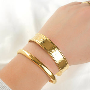 Hammered Cuff Bracelet - Waterproof Gold Statement Cuff