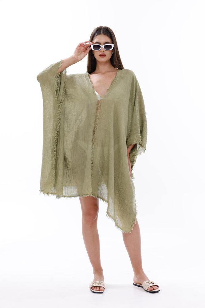 Bamboo Gauze Kaftan Raw Helm Cover-Up