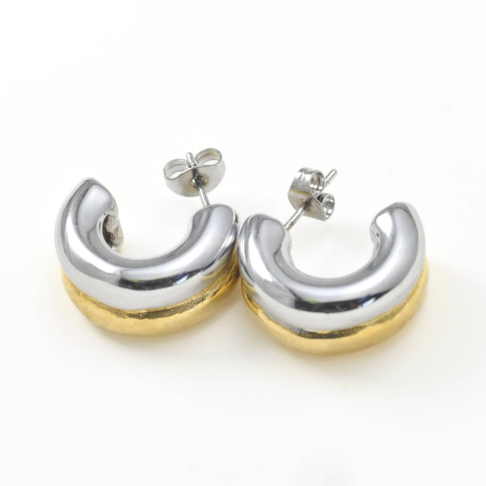 Two-tone Medium Hoops - Tarnish-free Bold Open Hoop Earrings
