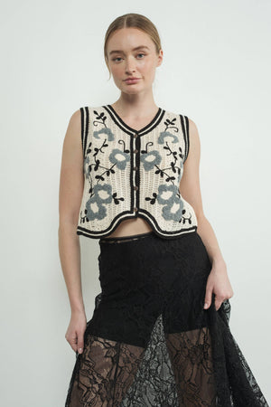 Embroidered Floral Crochet Vest