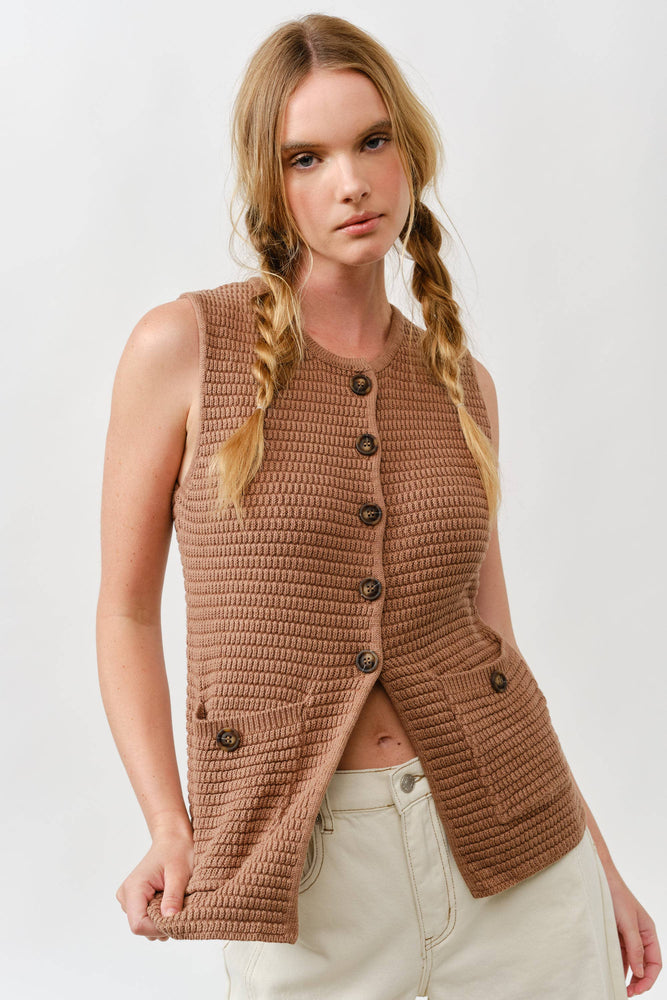 Button Down Sweater Vest - Mocha