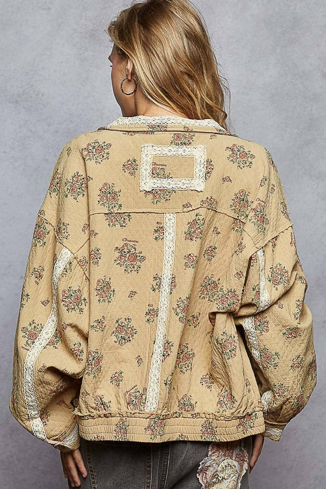 Long Sleeve Double Gauze Floral Woven Jacket