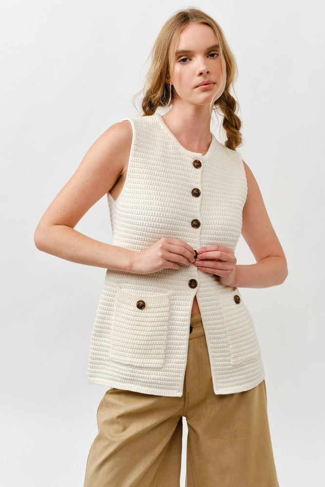 Button Down Sweater Vest - Mocha