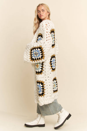 Square Crochet Fuzzy Knit Cardigan