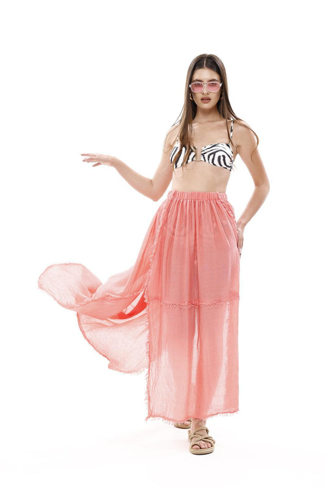 Bamboo Gauze Beach Cover-Up Raw Hem Skirt