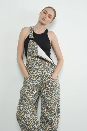 Leopard Print Denim Overalls