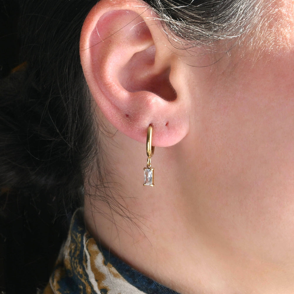 Waterproof Diamond Hoops - Baguette Charm