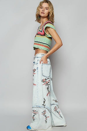 Floral Embroidered Light Wash Jeans