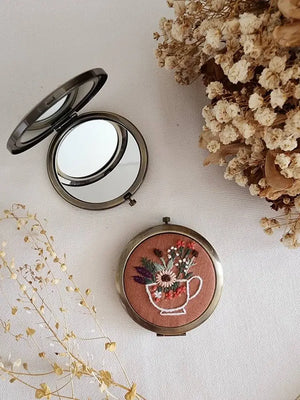 Floral Hand-Embroidered Compact Mirror