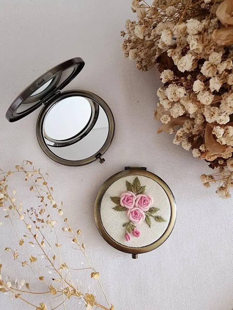 Floral Hand-Embroidered Compact Mirror