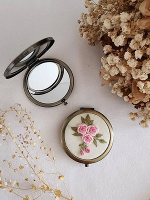 Floral Hand-Embroidered Compact Mirror