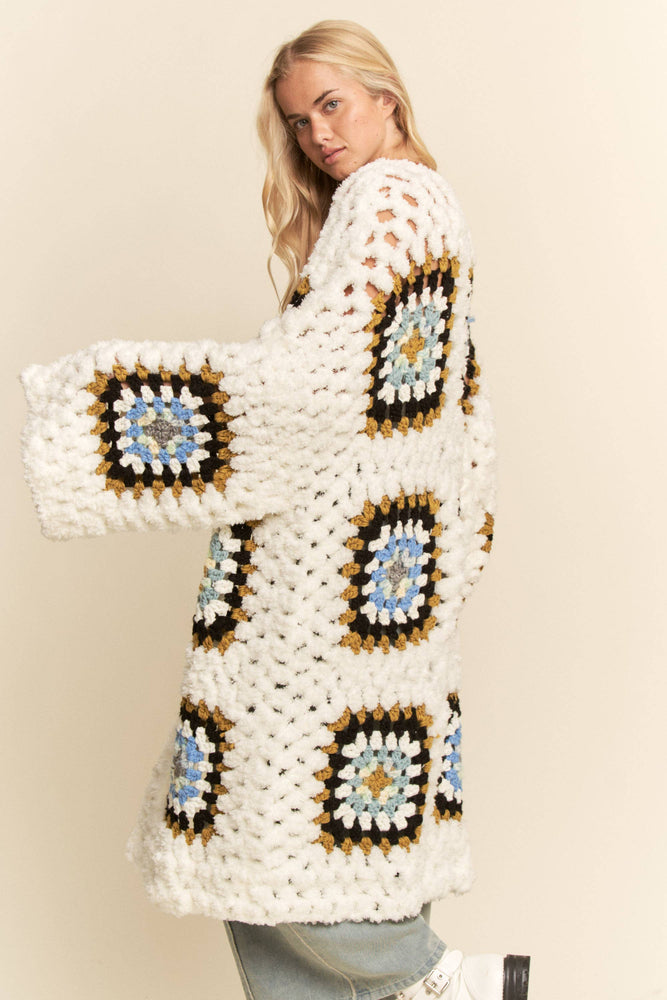 Square Crochet Fuzzy Knit Cardigan