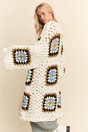 Square Crochet Fuzzy Knit Cardigan