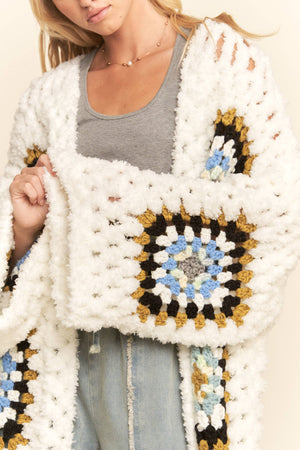 Square Crochet Fuzzy Knit Cardigan