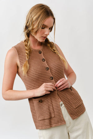 Button Down Sweater Vest - Mocha