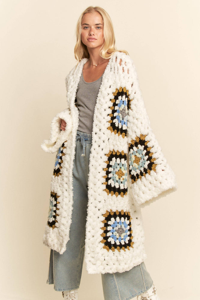Square Crochet Fuzzy Knit Cardigan