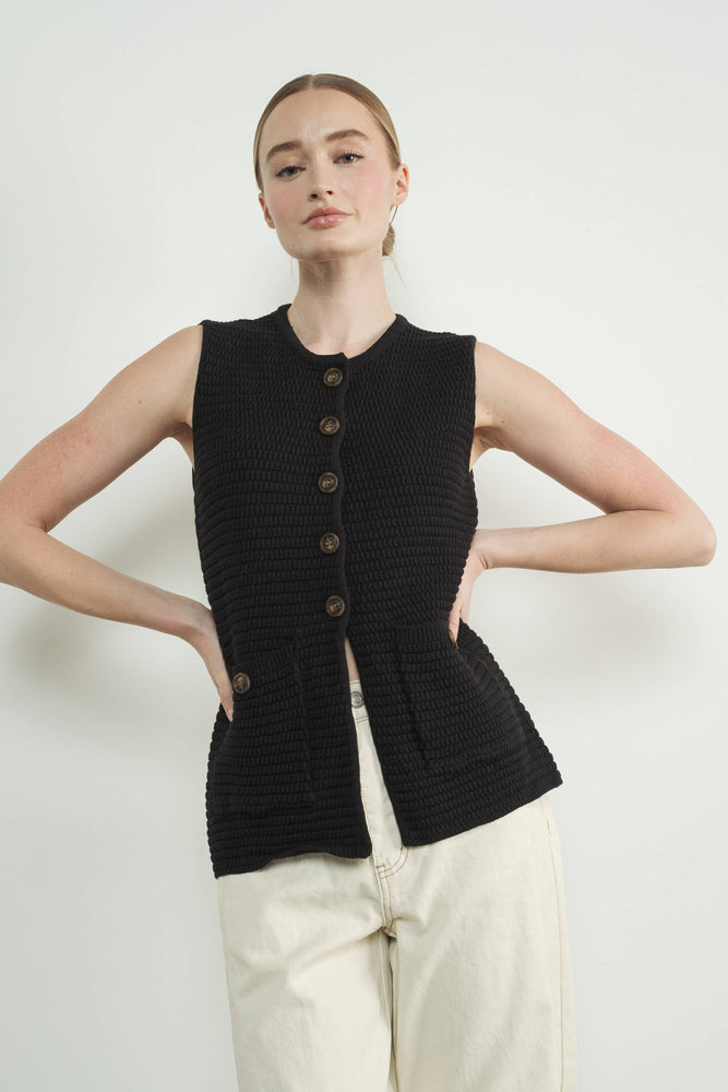 Button Down Sweater Vest - Mocha