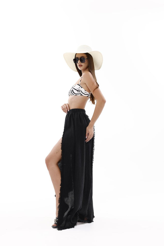 Bamboo Gauze Beach Cover-Up Raw Hem Skirt