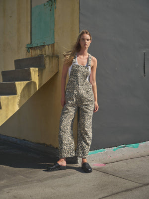 Leopard Print Denim Overalls