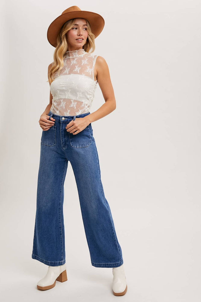 Sheer Floral Embroidery Tank - Ivory