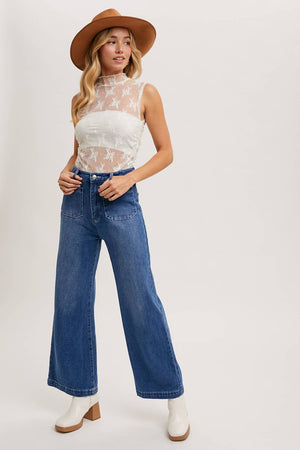 Sheer Floral Embroidery Tank - Ivory