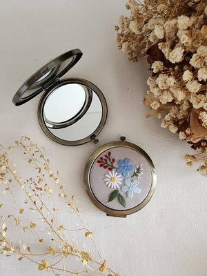 Floral Hand-Embroidered Compact Mirror