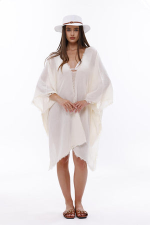 Bamboo Gauze Kaftan Raw Helm Cover-Up