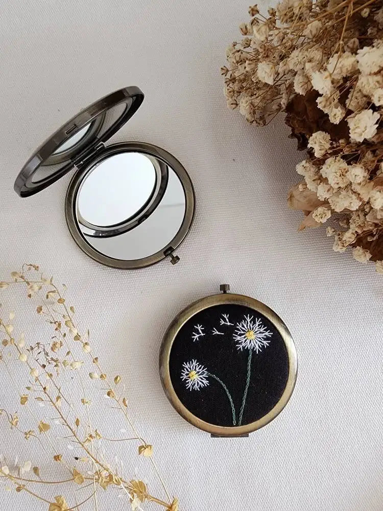Floral Hand-Embroidered Compact Mirror