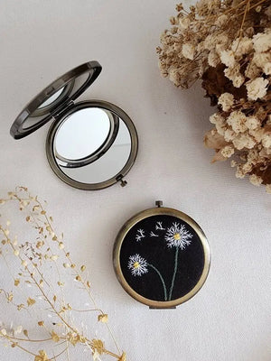Floral Hand-Embroidered Compact Mirror
