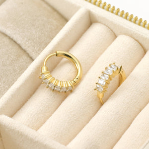 Baguette Diamond Hoops - Tarnish-free Small CZ Hoop Earrings