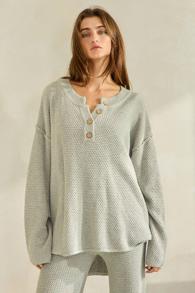 Textured Oversize Henley Sweater