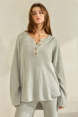 Textured Oversize Henley Sweater