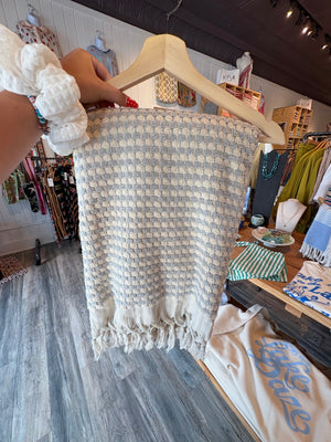 Baby Blue and Cream Pom Pom Towel-Blanket