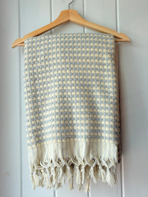 Baby Blue and Cream Pom Pom Towel-Blanket
