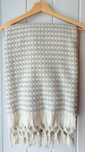 Baby Blue and Cream Pom Pom Towel-Blanket
