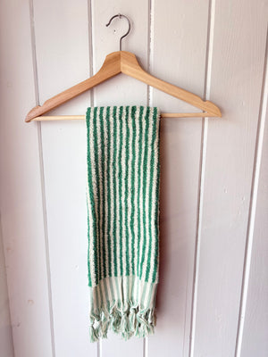 Emerald and White Striped Hand Towel