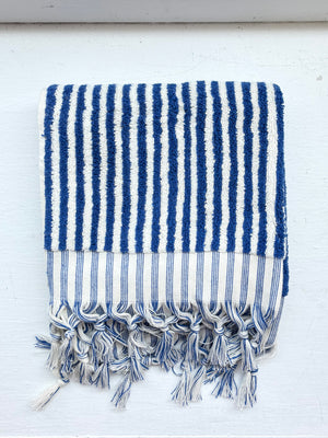 Blue and White Striped Hand Towel