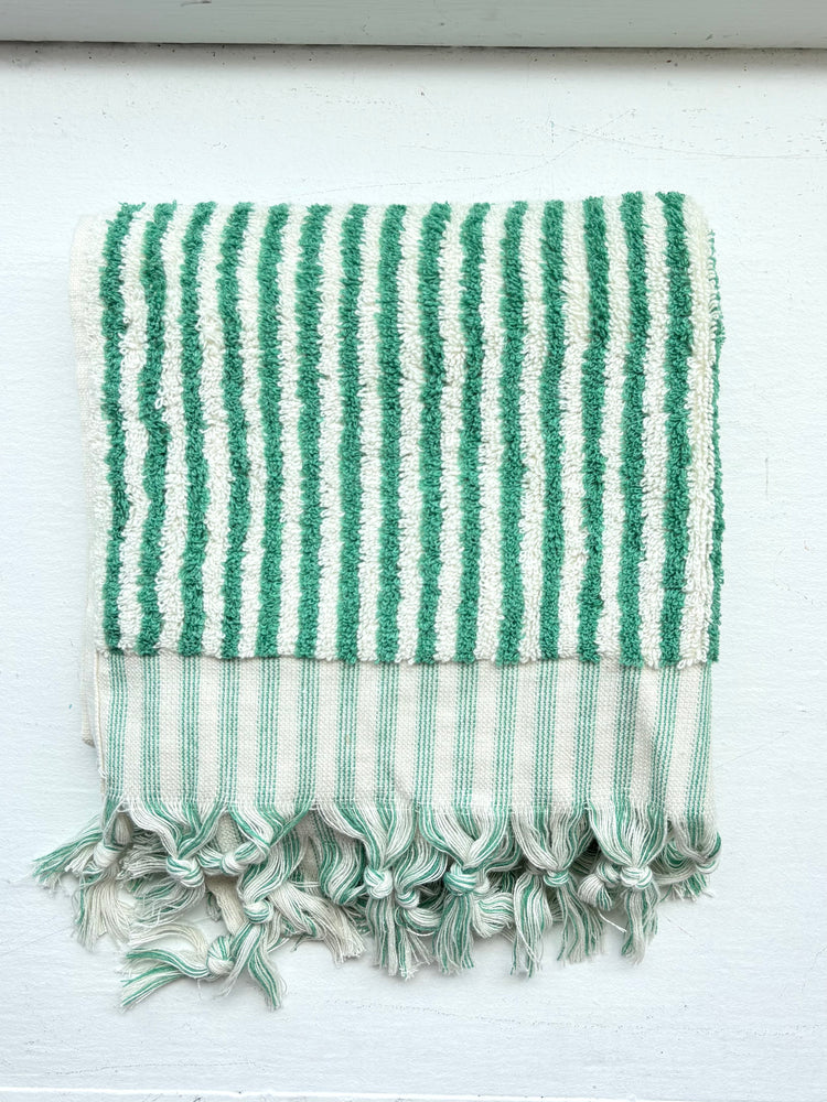 Emerald and White Striped Hand Towel