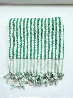 Emerald and White Striped Hand Towel